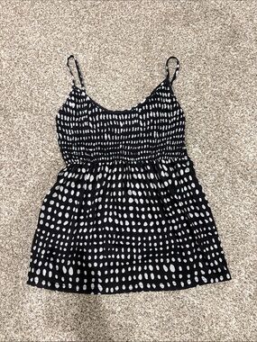 Tickled Teal Black & White Polka Dot Smocked Cami